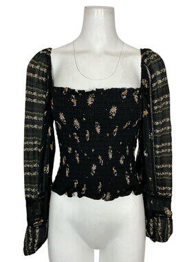 Anthropologie Dolan Smocked Pieta Blouse S Black Floral